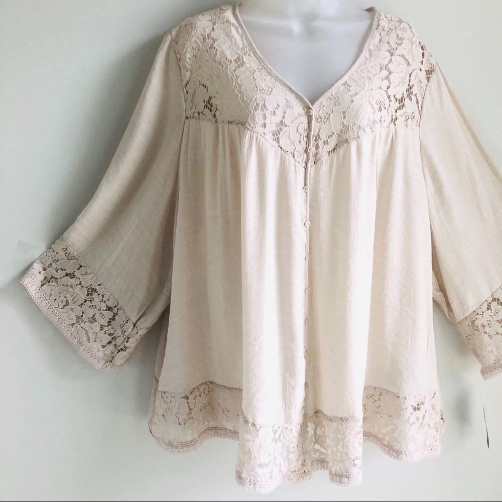 NWT Zac & Rachel Ivory Boho button down top 3X